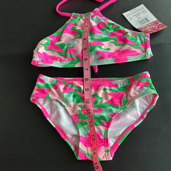 Kanu Surf UPF 50+ Halter tie neck/back top bikini set,bright pink,greens - Picture 5 of 5